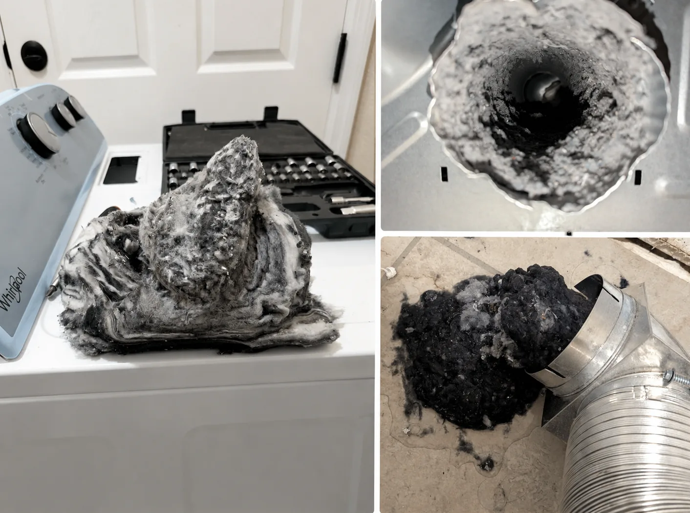 Lint and debris removed from a clogged dryer vent system